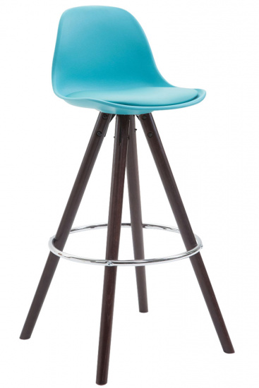 Barová židle Franklin syntetická kůže, podnož kulatá Cappuccino (buk), modrá