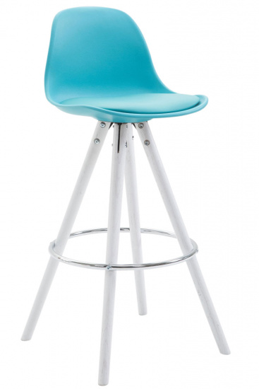 Barová židle Franklin syntetická kůže, podnož kulatá bílá (buk), modrá