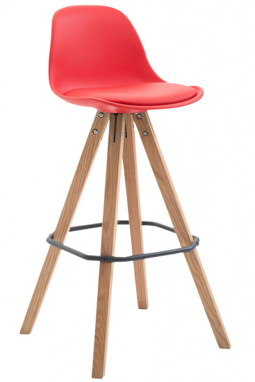 Barová židle Franklin syntetická kůže, podnož hranatá přírodní (buk), červená