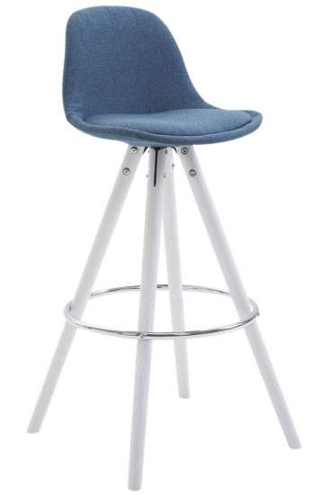 Barová židle Franklin látkový potah, podnož kulatá bílá (buk), modrá