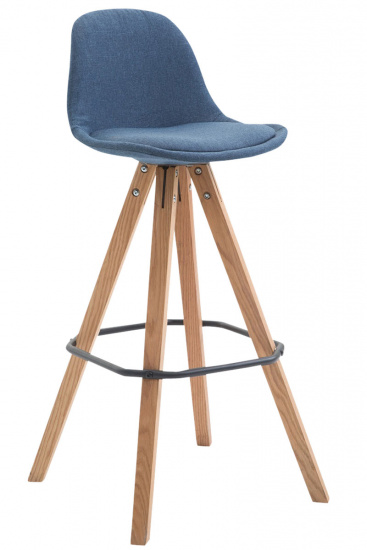 Barová židle Franklin látkový potah, podnož hranatá přírodní (buk), modrá