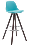 Barová židle Franklin čalounění syntetická kůže, podnož kulatá Cappuccino (buk), modrá