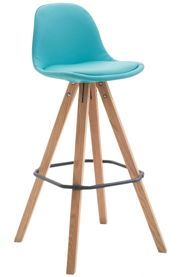 Barová židle Franklin čalounění syntetická kůže, podnož hranatá přírodní (buk), modrá