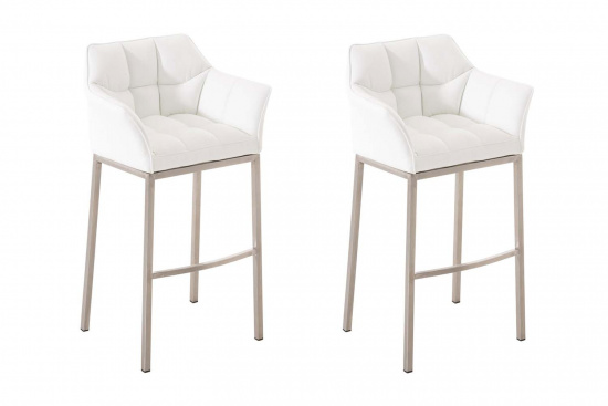 2 ks / set barová židle Damaso syntetická kůže, nerez, bílá