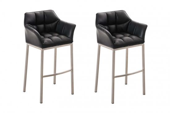 2 ks / set barová židle Damaso syntetická kůže, nerez, černá