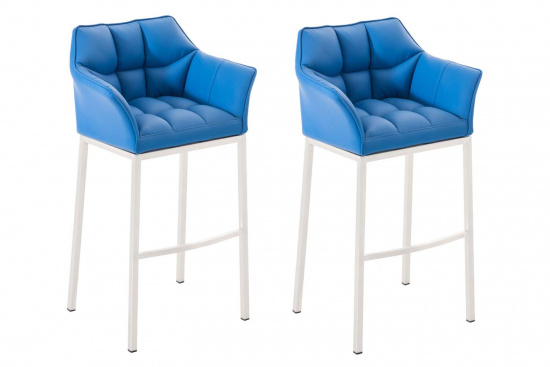 2 ks / set barová židle Damaso syntetická kůže, bílá, modrá