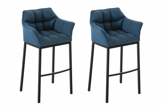 2 ks / set barová židle Damaso látkový potah, černá, modrá
