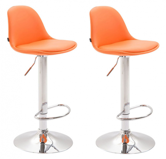 2 ks / set barová židle Kiel čalounění syntetická kůže, chrom, oranžová