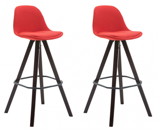 2 ks / set barová židle Franklin látkový potah, podnož hranatá cappuccino (buk), červená