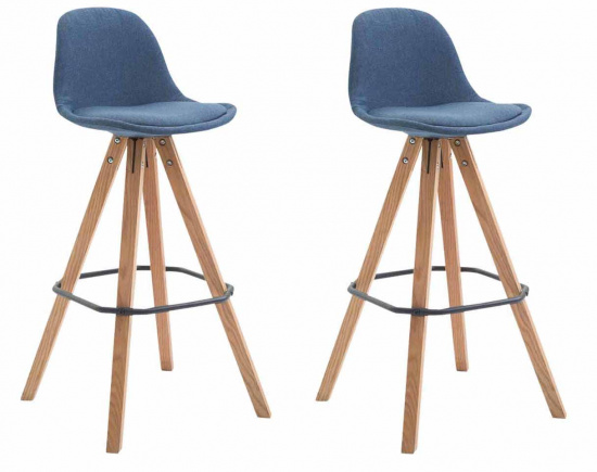 2 ks / set barová židle Franklin látkový potah, podnož hranatá přírodní (buk), modrá