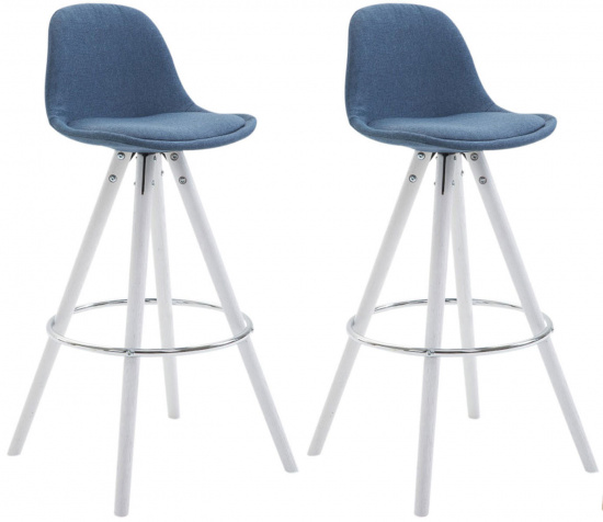 2 ks / set barová židle Franklin látkový potah, podnož kulatá bílá (buk), modrá