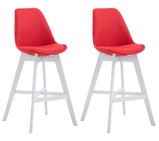 2 ks / set barová židle Cannes látkový potah, bílá, červená