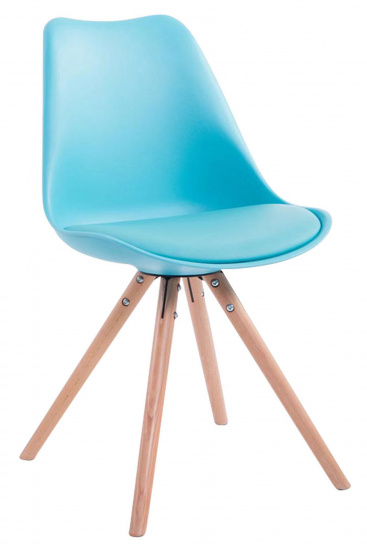 Jídelní / konferenční židle Tomse syntetická kůže, podnož kulatá přírodní podnož (dub), modrá