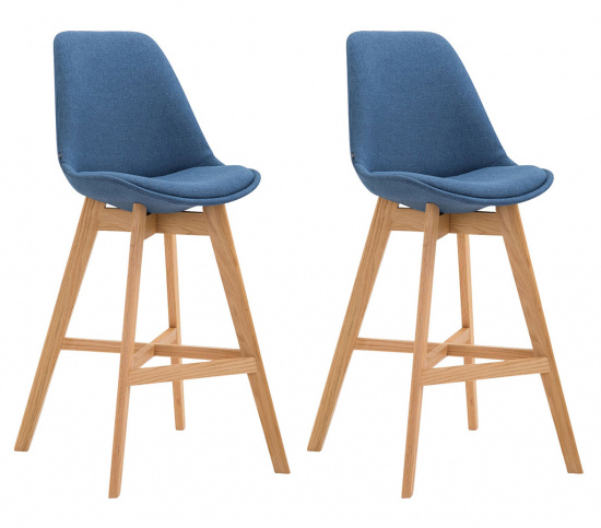 2 ks / set barová židle Camile látkový potah, přírodní podnož / modrá