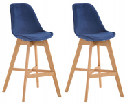 2 ks / set barová židle Camile samet přírodní podnož / modrá