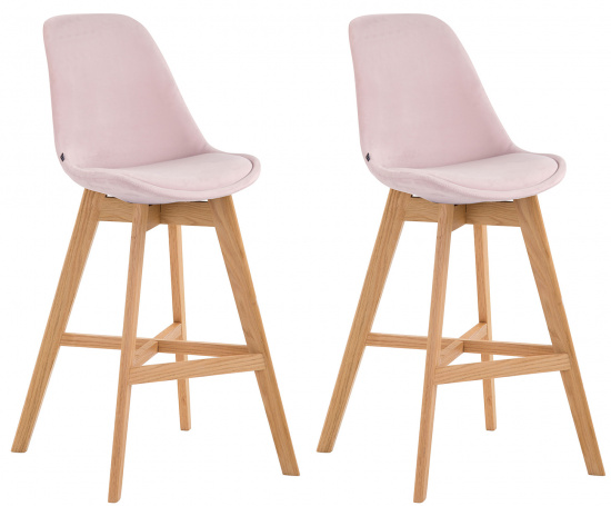 2 ks / set barová židle Camile samet přírodní podnož / růžová