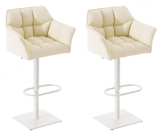 2 ks / set barová židle Deluso syntetická kůže, bílá, krémová