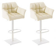 2 ks / set barová židle Deluso syntetická kůže, bílá, krémová