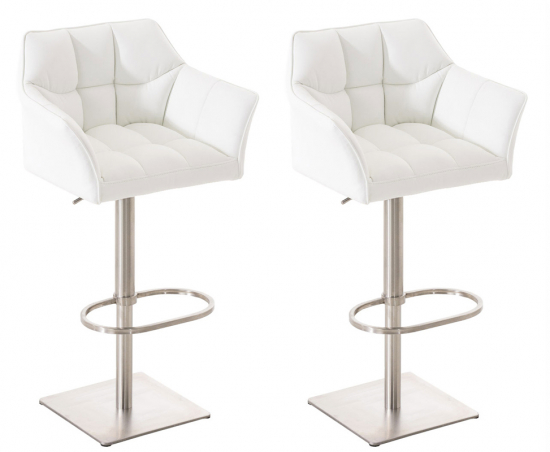 2 ks / set barová židle Deluso syntetická kůže, nerez, bílá