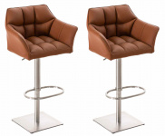 2 ks / set barová židle Deluso syntetická kůže, nerez, světle hnědá