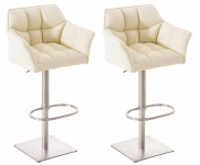 2 ks / set barová židle Deluso syntetická kůže, nerez, krémová