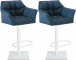 2 ks / set barová židle Deluso látkový potah - modrá, podnož otočná - bílá