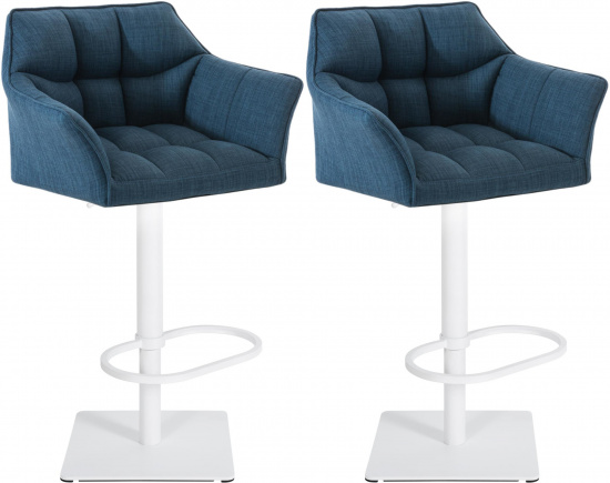 2 ks / set barová židle Deluso látkový potah - modrá, podnož otočná - bílá