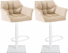 2 ks / set barová židle Deluso látkový potah - krémová, podnož otočná - bílá