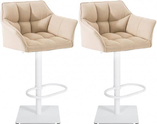 2 ks / set barová židle Deluso látkový potah - krémová, podnož otočná - bílá