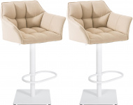 2 ks / set barová židle Deluso látkový potah - krémová, podnož otočná - bílá