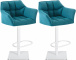2 ks / set barová židle Deluso látkový potah, bílá, tyrkysová