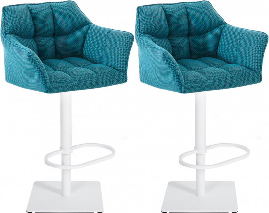 2 ks / set barová židle Deluso látkový potah, bílá, tyrkysová