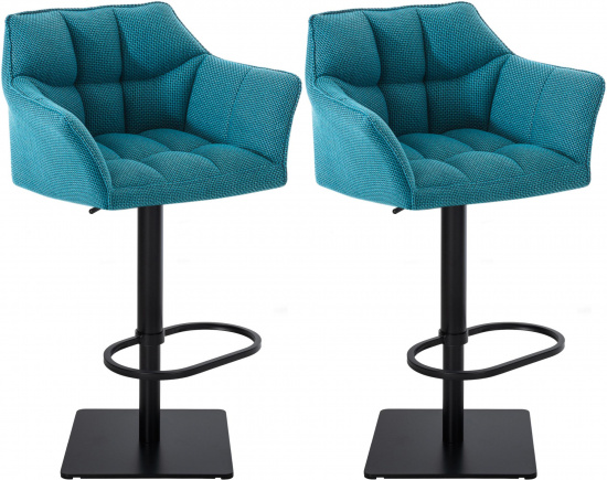 2 ks / set barová židle Deluso látkový potah, černá, tyrkysová