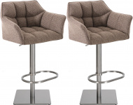 2 ks / set barová židle Deluso látkový potah, nerez, terrahnědá