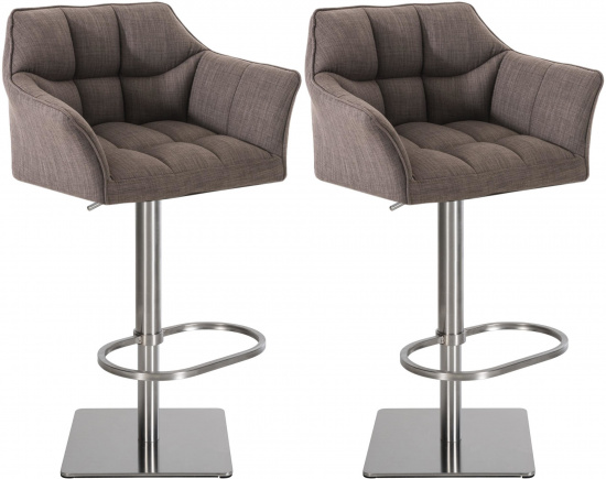 2 ks / set barová židle Deluso látkový potah, nerez, šedá