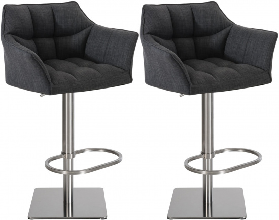 2 ks / set barová židle Deluso látkový potah, nerez, tmavě šedá