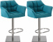 2 ks / set barová židle Deluso látkový potah, nerez, tyrkysová