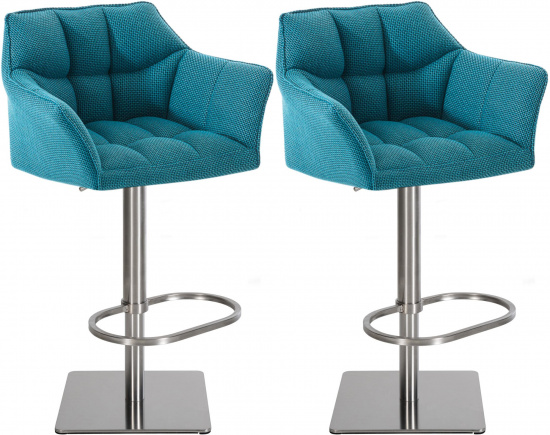 2 ks / set barová židle Deluso látkový potah, nerez, tyrkysová