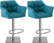 2 ks / set barová židle Deluso látkový potah, nerez, tyrkysová