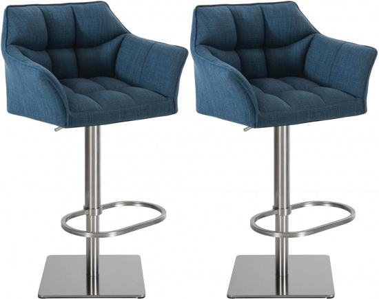 2 ks / set barová židle Deluso látkový potah, nerez, modrá