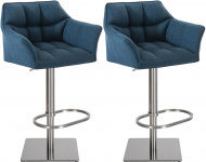 2 ks / set barová židle Deluso látkový potah, nerez, modrá