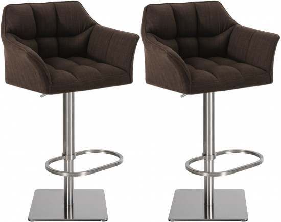 2 ks / set barová židle Deluso látkový potah, nerez, hnědá