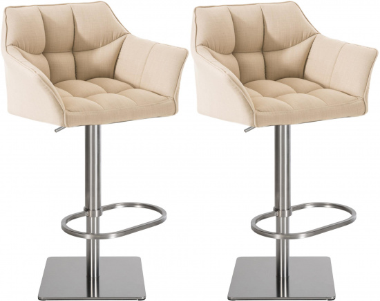 2 ks / set barová židle Deluso látkový potah, nerez, krémová