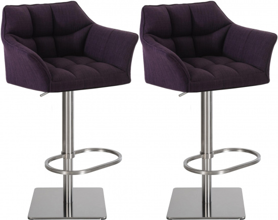 2 ks / set barová židle Deluso látkový potah, nerez, fialová