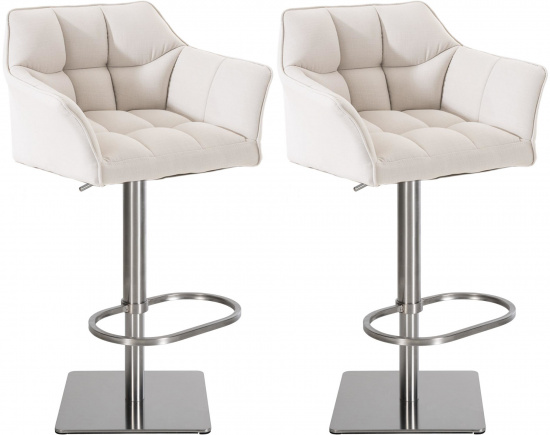 2 ks / set barová židle Deluso látkový potah, nerez, bílá