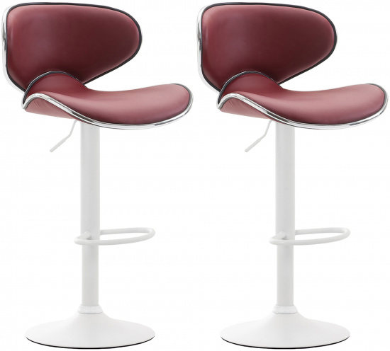 2 ks / set barová židle Las Vegas V2 syntetická kůže, bílá, červená bordó