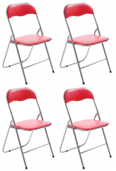 4 ks / set skládací židle, Emonio, červená/stříbrná