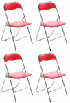 4 ks / set skládací židle, Emonio, červená/stříbrná