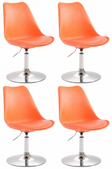 4 ks / set jídelní židle Lona otočná podnož chrom / plast, oranžová