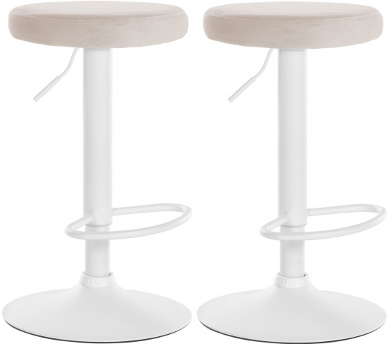 2 ks / set barová židle Lenti samet bílá, krémová